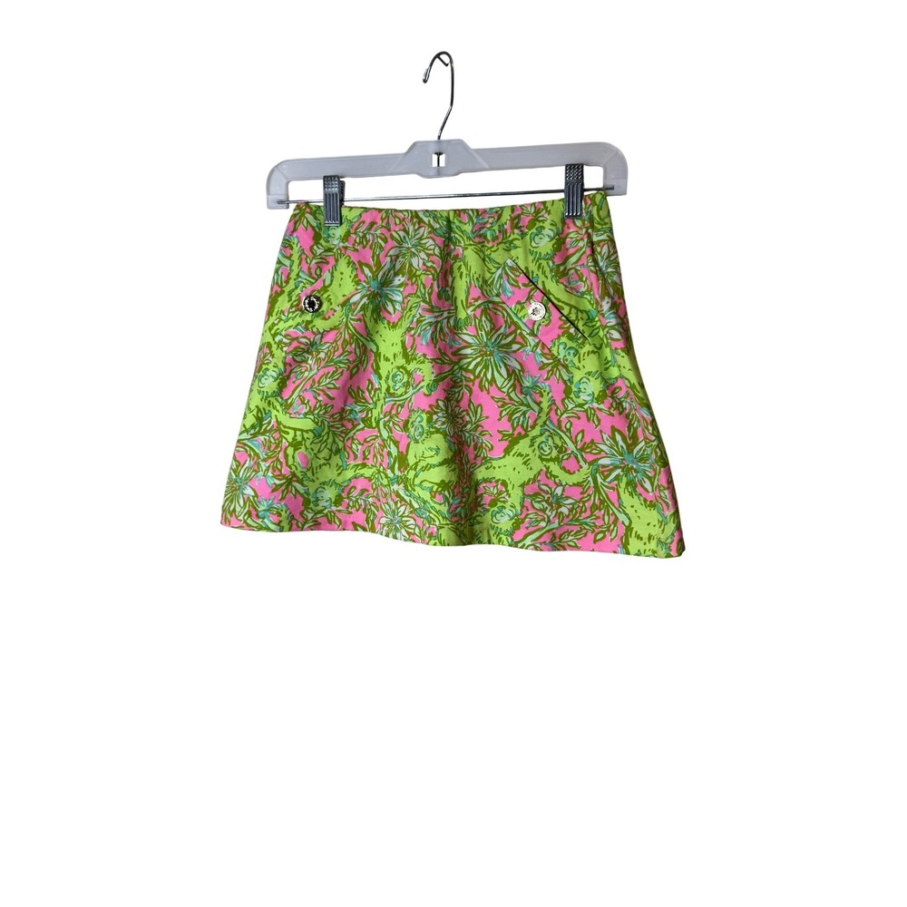 Lilly Pulitzer Skort Womens XXS Pink Green Floral Knit Pull On Lined Pockets